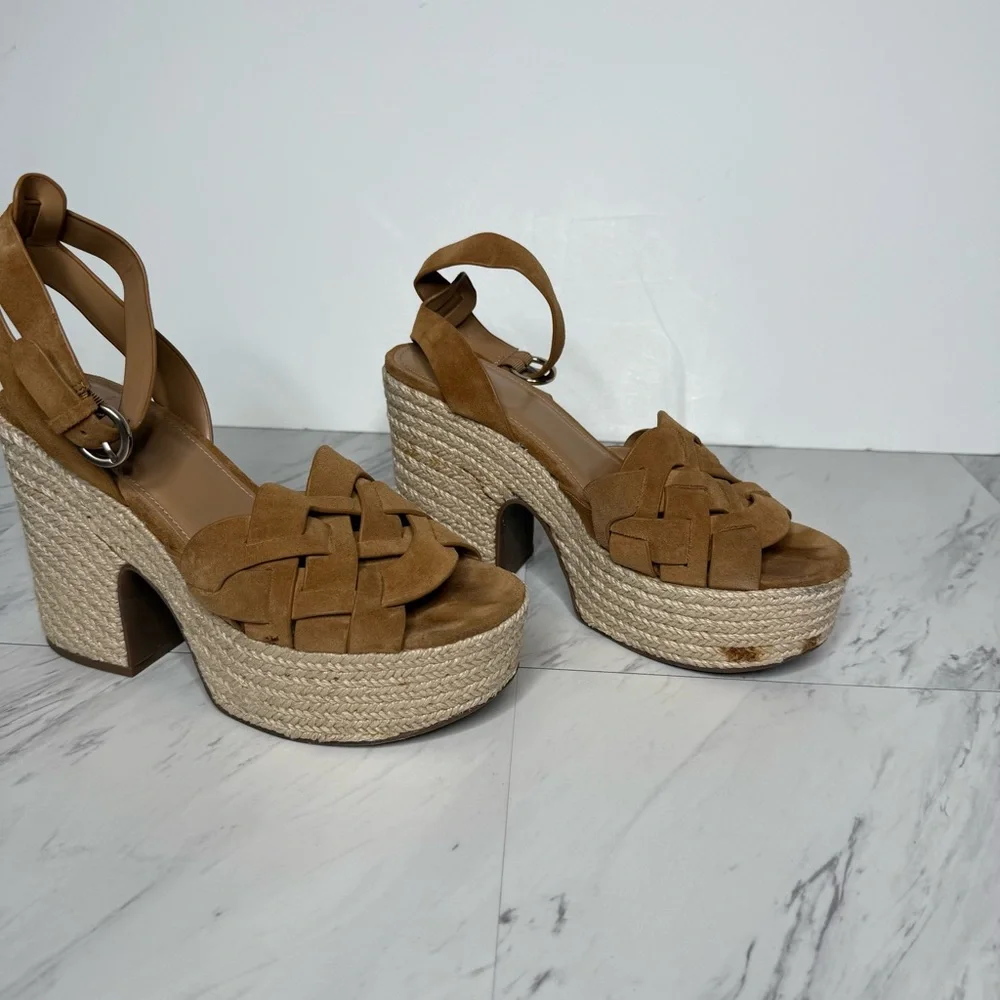 Marc Fisher Oleta Brown Suede Espadrille Platform Heeled Sandal 8 1/2 M